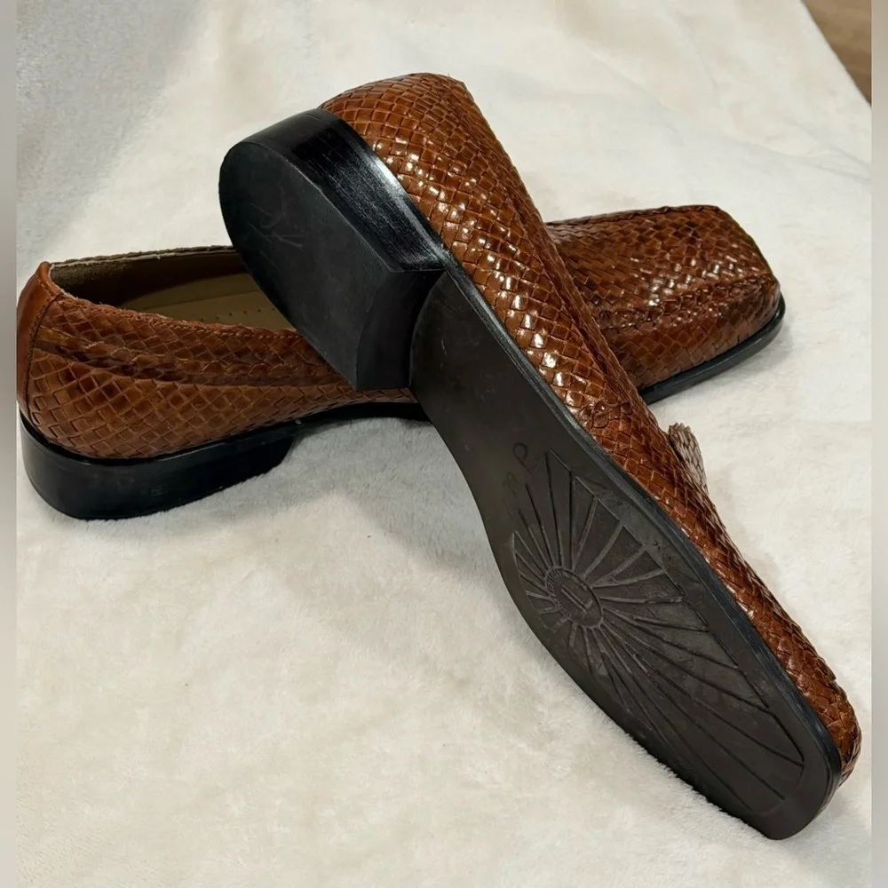 Trotters Woven Leather Loafers 8.5M Brown Comfort Work Shoe